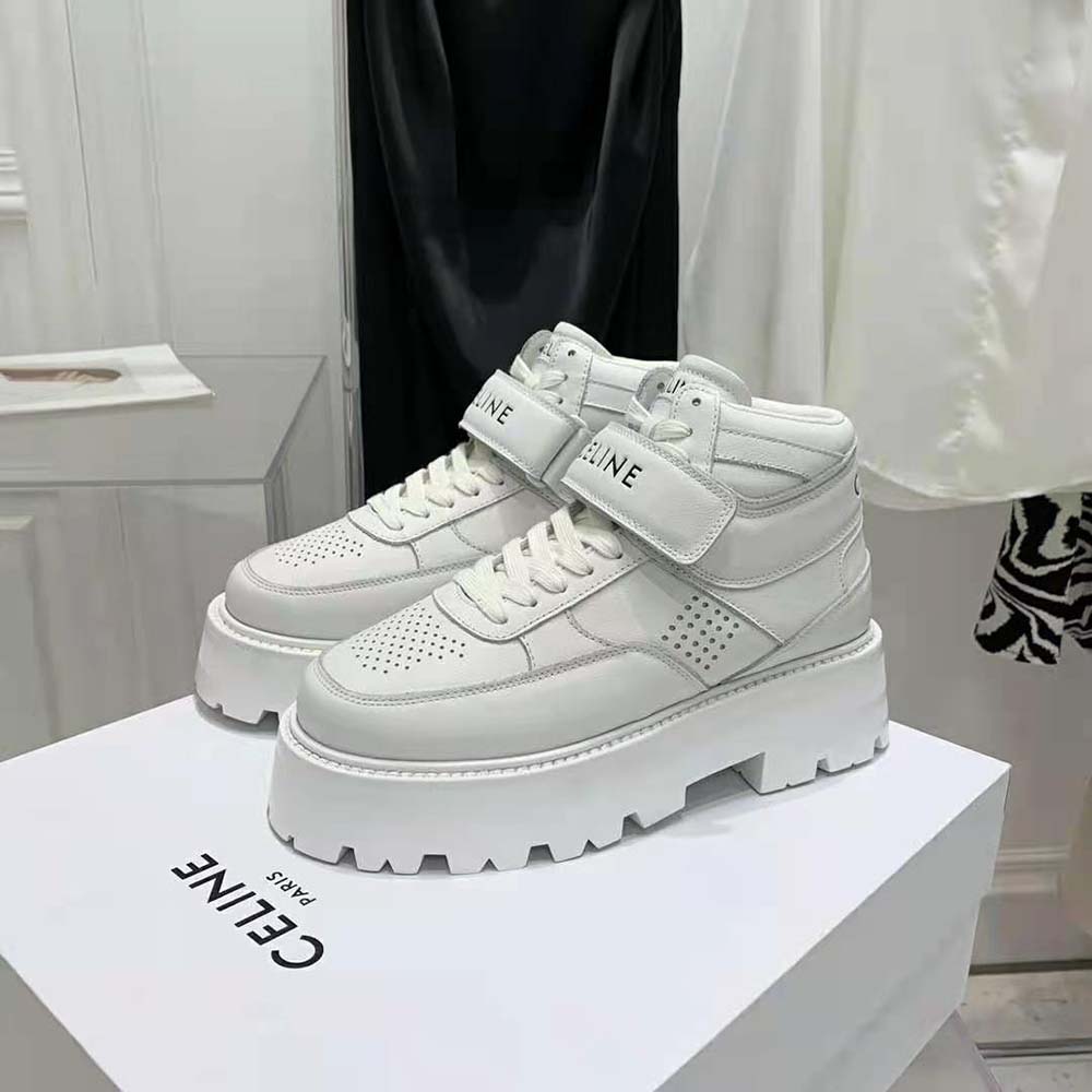 Celine Unisex Bulky Trainer High Sneaker with Velcro in Calfskin-White - image 4