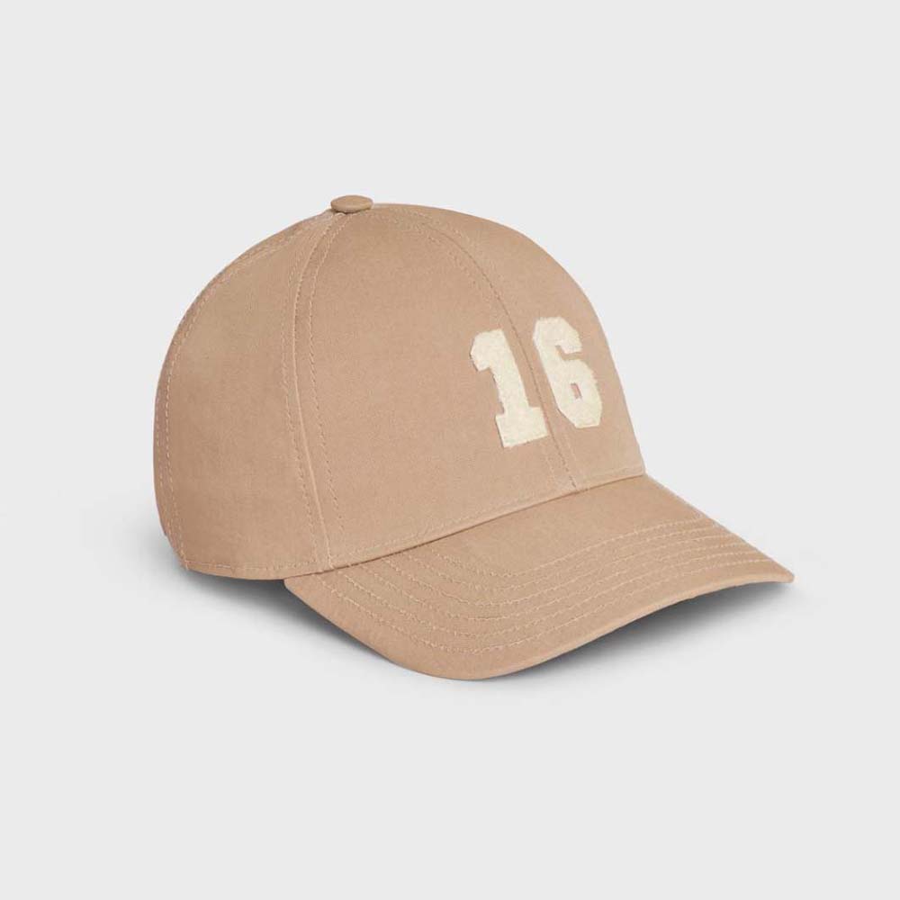 Front view of Celine Women 16 Patch Cotton Baseball Cap-Beige