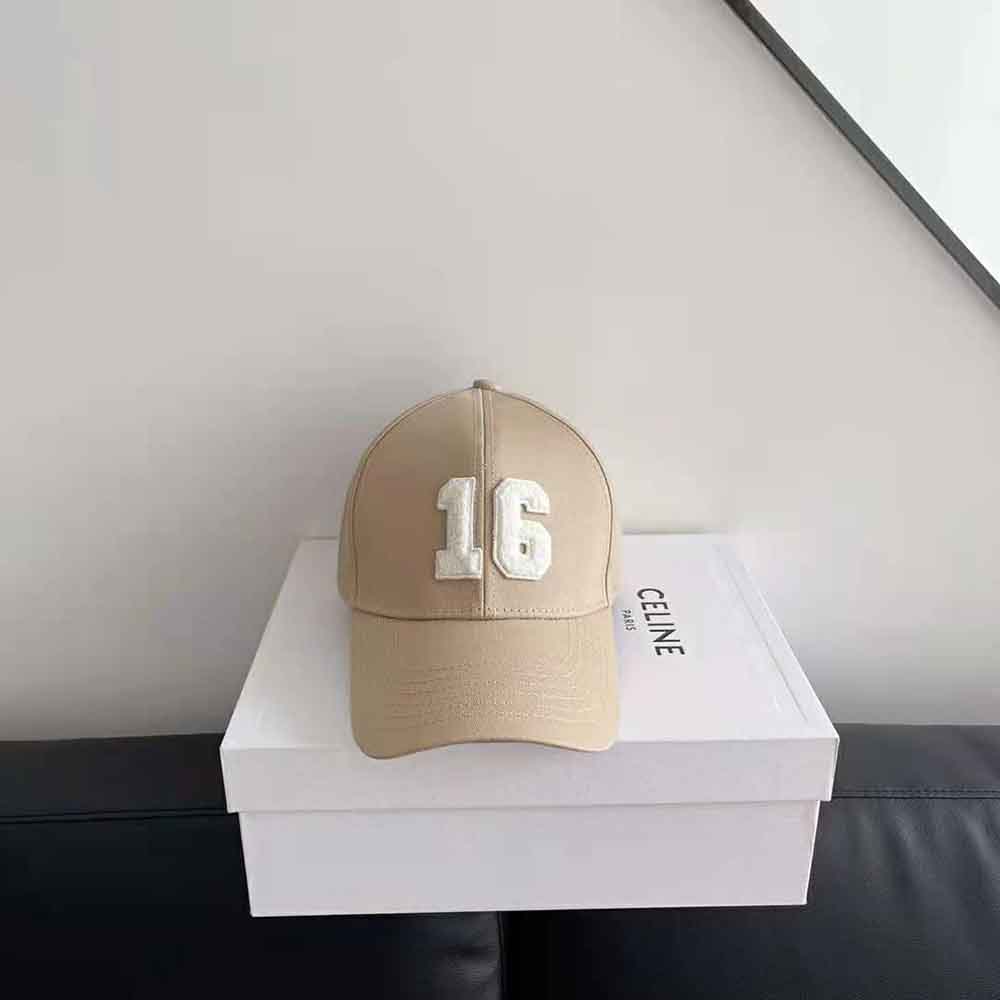 Side angle showing adjustable strap on Celine Women 16 Patch Cotton Baseball Cap-Beige