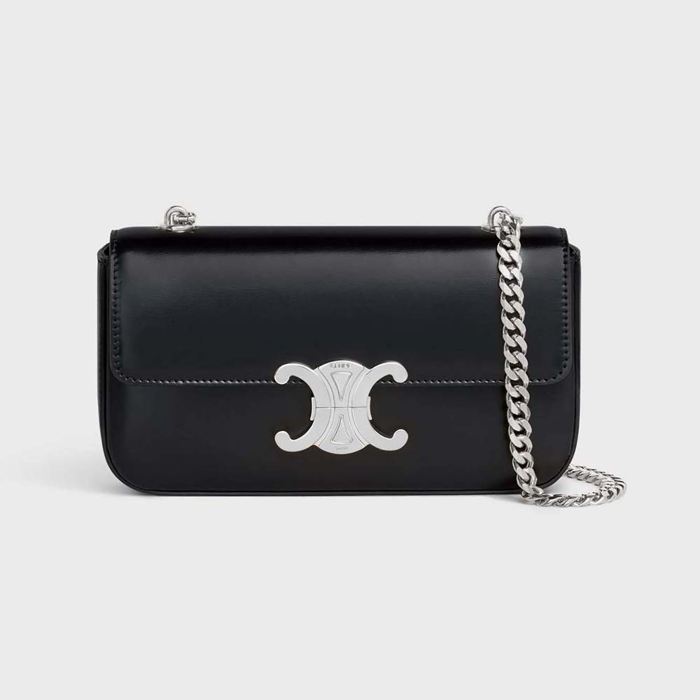 Front view of Celine Women Chain Shoulder Bag Triomphe in Shiny Calfskin