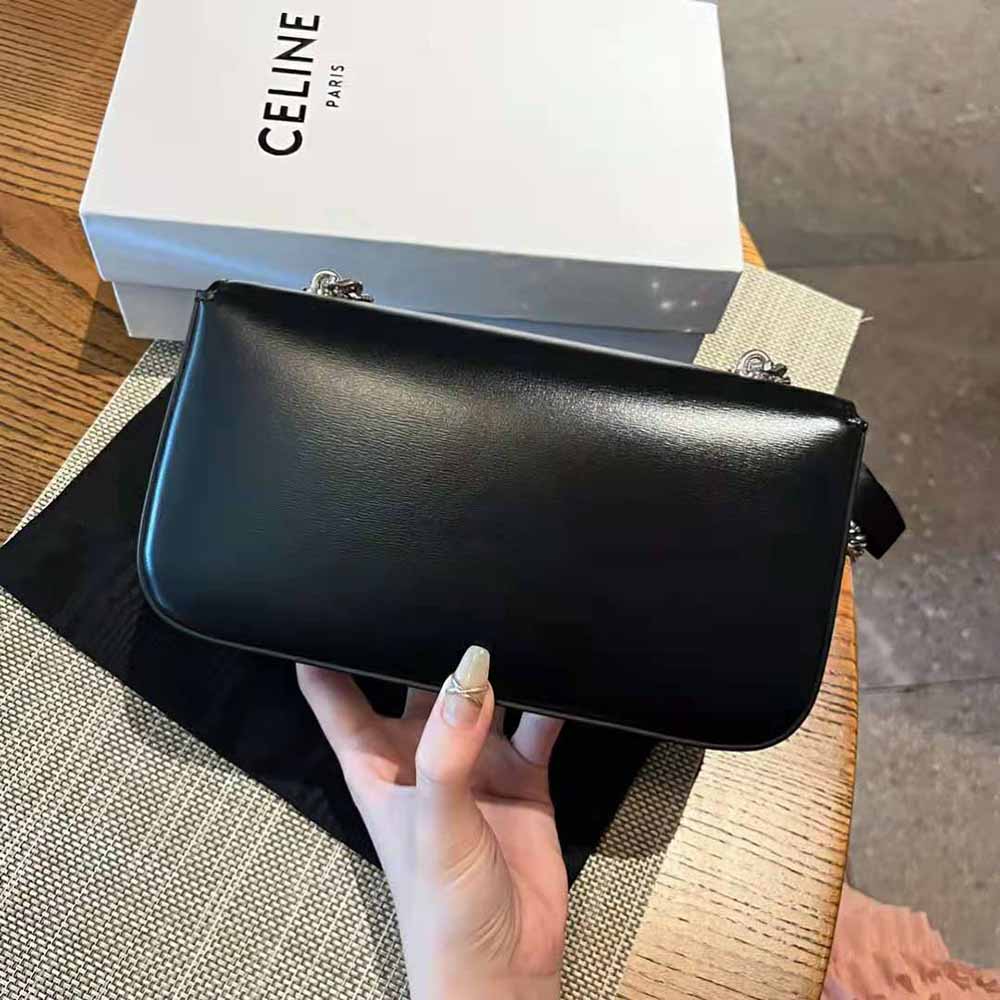 Side profile showing sleek silhouette of Celine Women Chain Shoulder Bag Triomphe