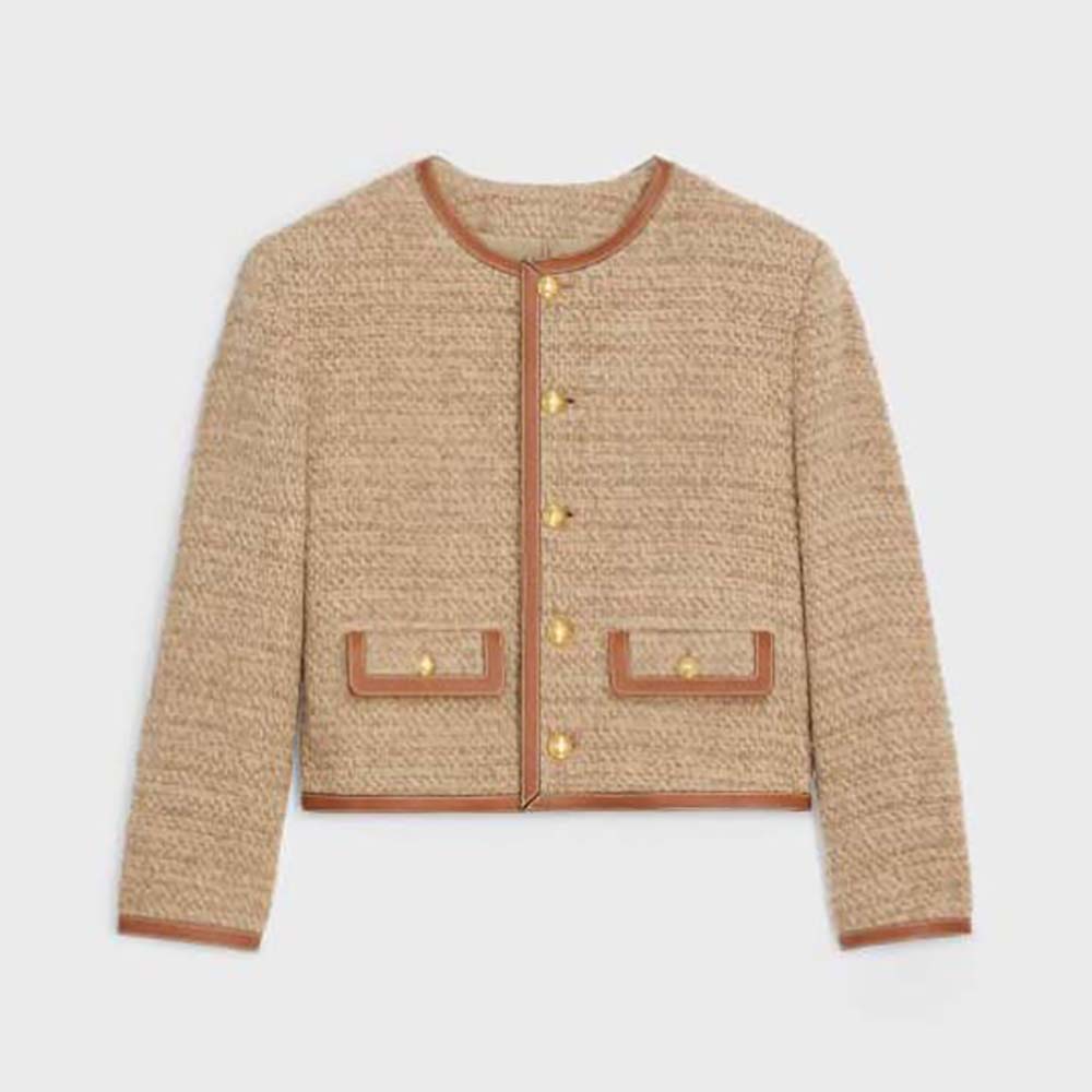 Front view of Celine Women Chasseur Jacket in Mohair Wool brown
