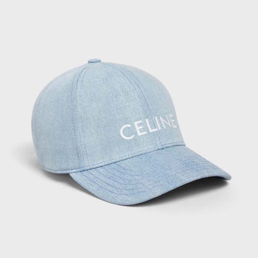 Front view of Celine Women Denim Baseball Cap-Blue showing curved brim