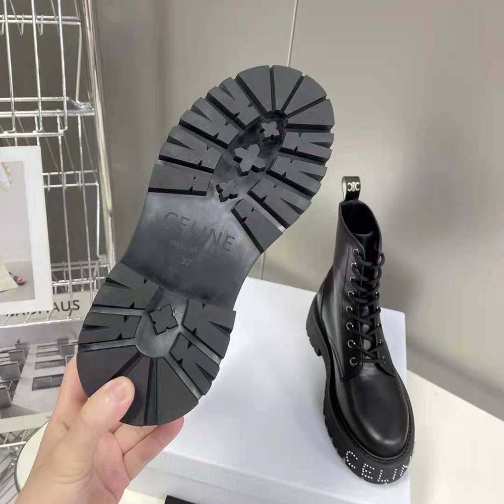 Celine Women Lace-up Boot with Studded Outsole Celine Bulky in Shiny Bull-Black - image 10