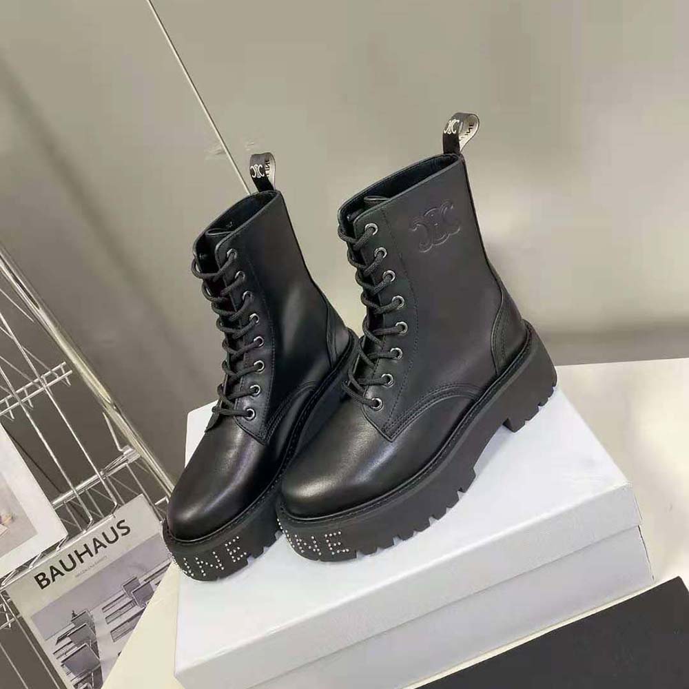 Celine Women Lace-up Boot with Studded Outsole Celine Bulky in Shiny Bull-Black - image 5