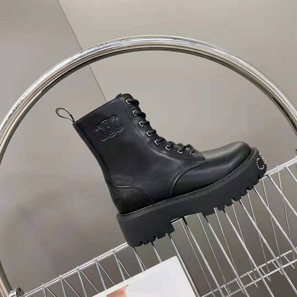 Celine Women Lace-up Boot with Studded Outsole Celine Bulky in Shiny Bull-Black - image 6