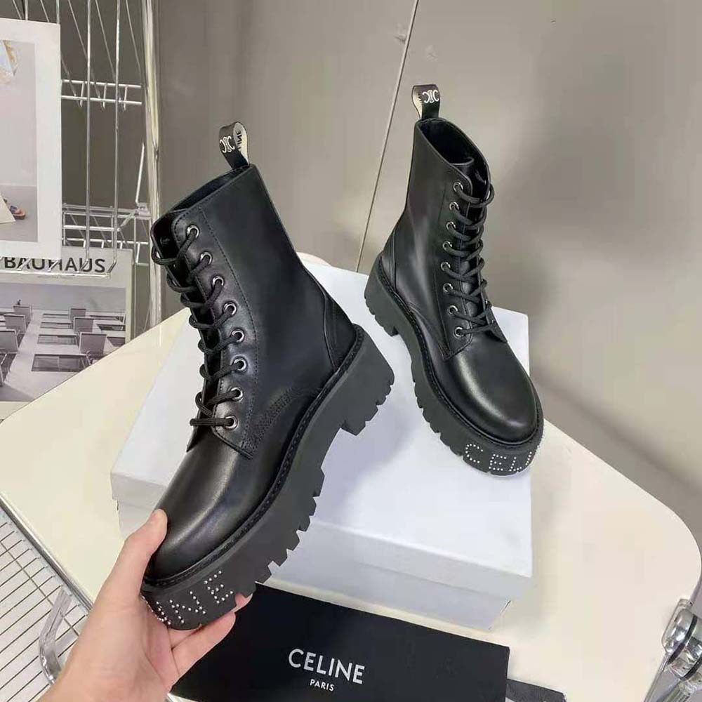 Celine Women Lace-up Boot with Studded Outsole Celine Bulky in Shiny Bull-Black - image 4