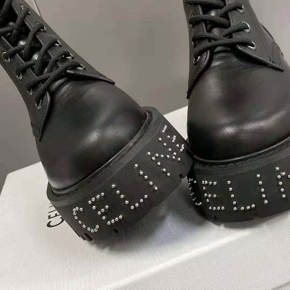 Celine Women Lace-up Boot with Studded Outsole Celine Bulky in Shiny Bull-Black - image 7