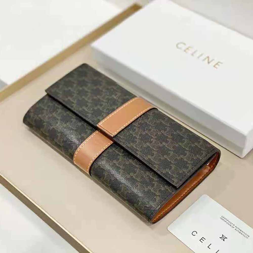 Celine Women Large Flap Wallet in Triomphe Canvas and Lambskin - image 4