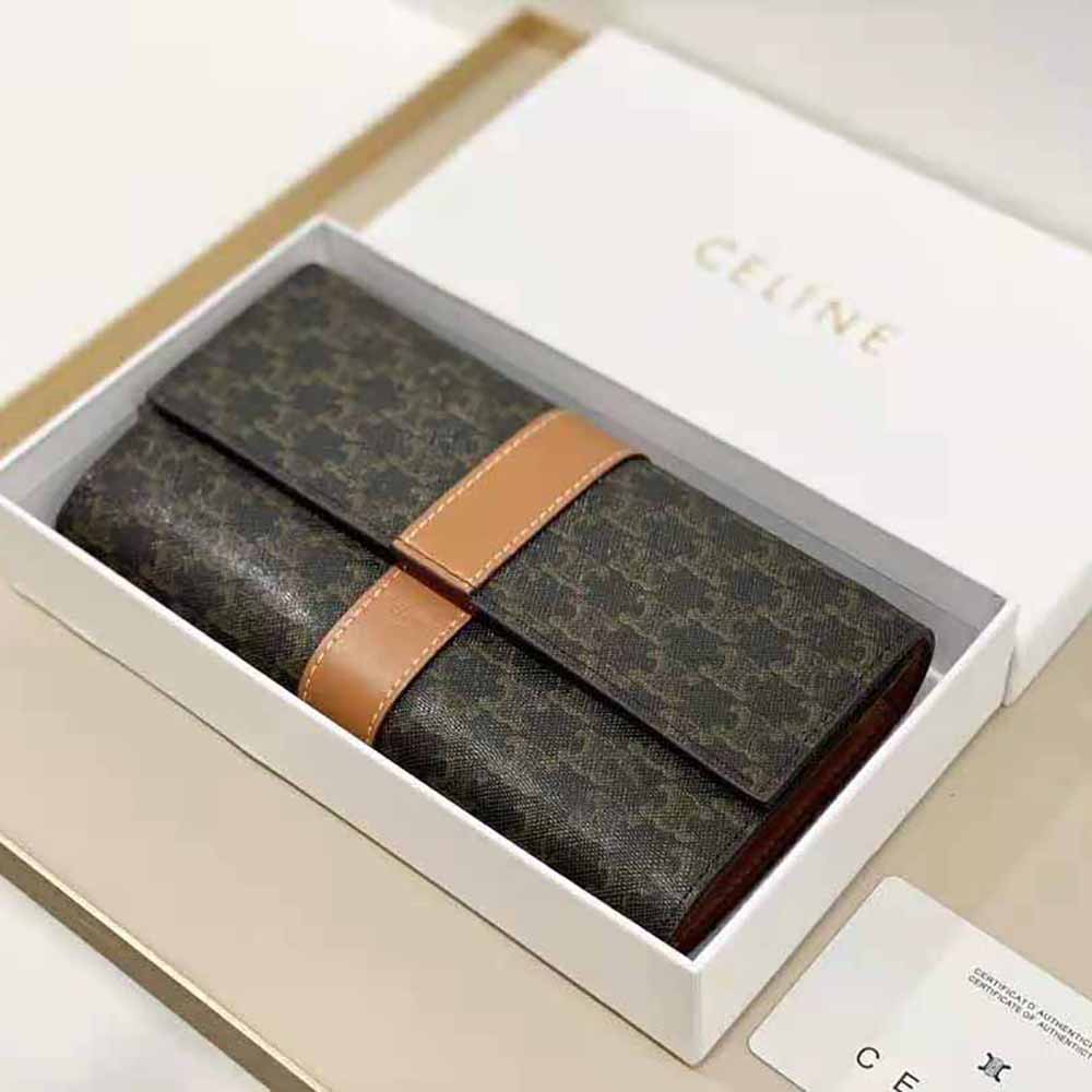 Interior compartments of Celine Women Large Flap Wallet in brown