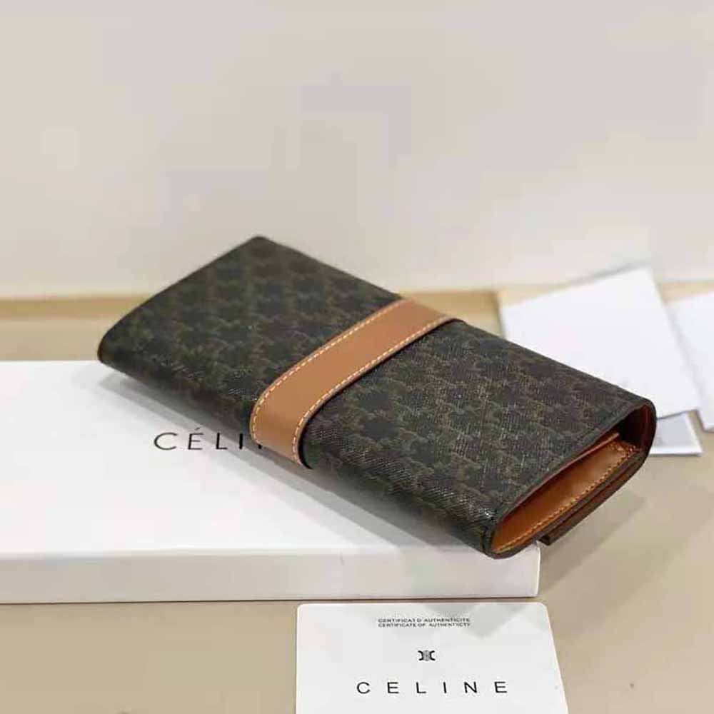 Celine Women Large Flap Wallet in Triomphe Canvas and Lambskin - image 6