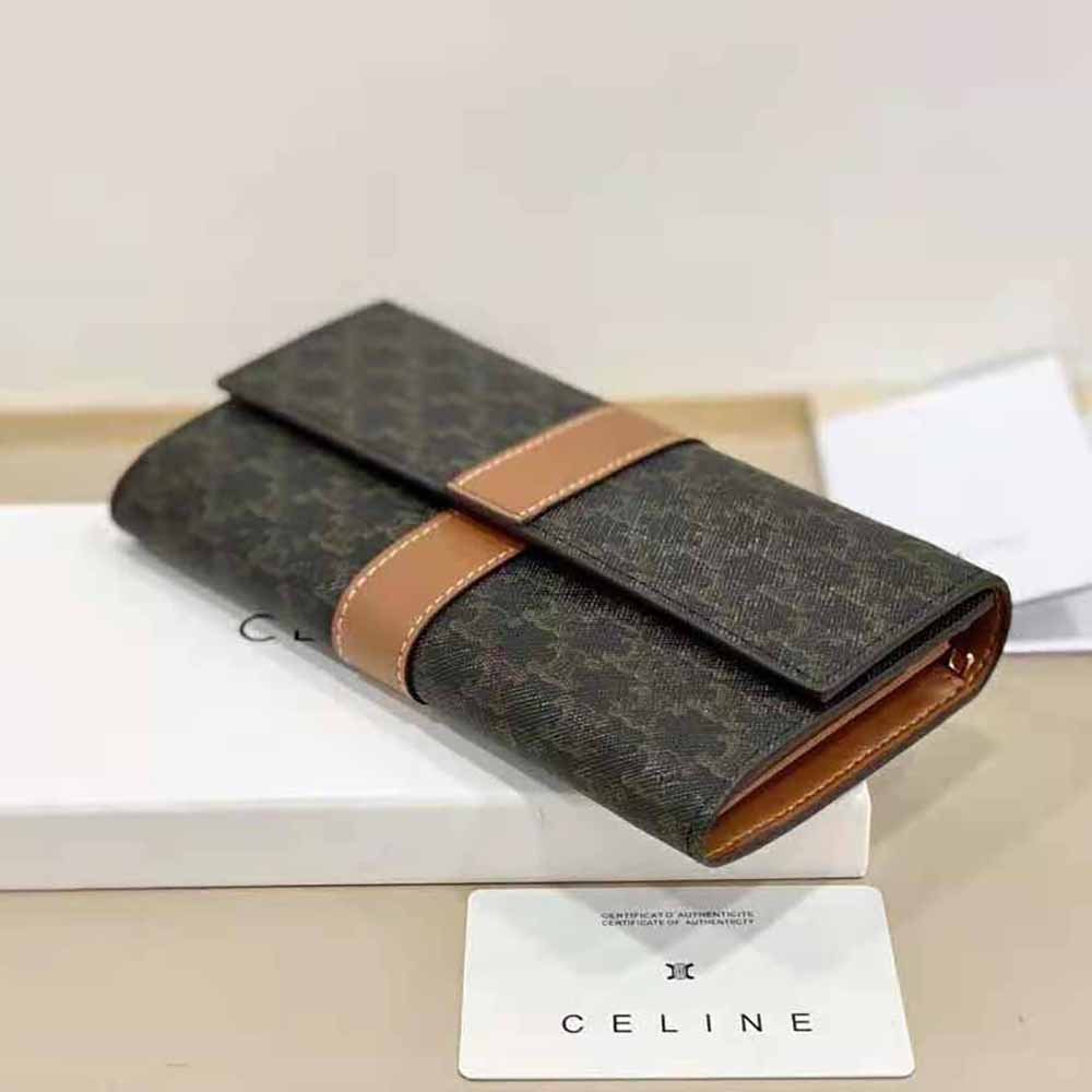Celine Women Large Flap Wallet in Triomphe Canvas and Lambskin - image 5