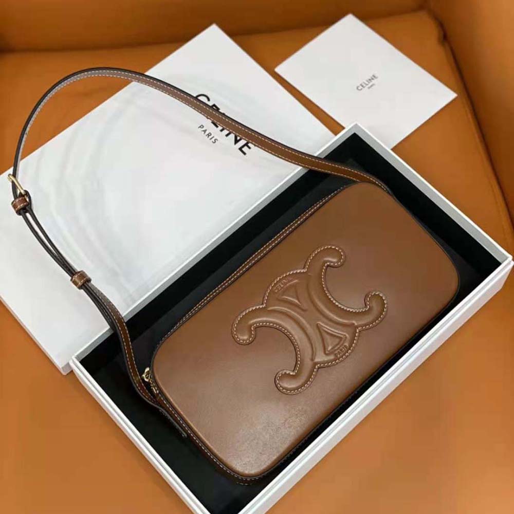 Close-up of gold-tone Triomphe hardware on Celine Women Mini Camera Shoulder Bag