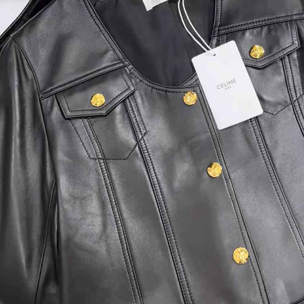 Celine Women Scoop Neck Trucker Jacket in Soft Lambskin - image 9