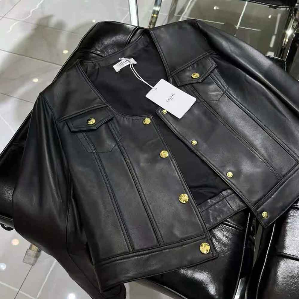 Celine Women Scoop Neck Trucker Jacket in Soft Lambskin - image 4