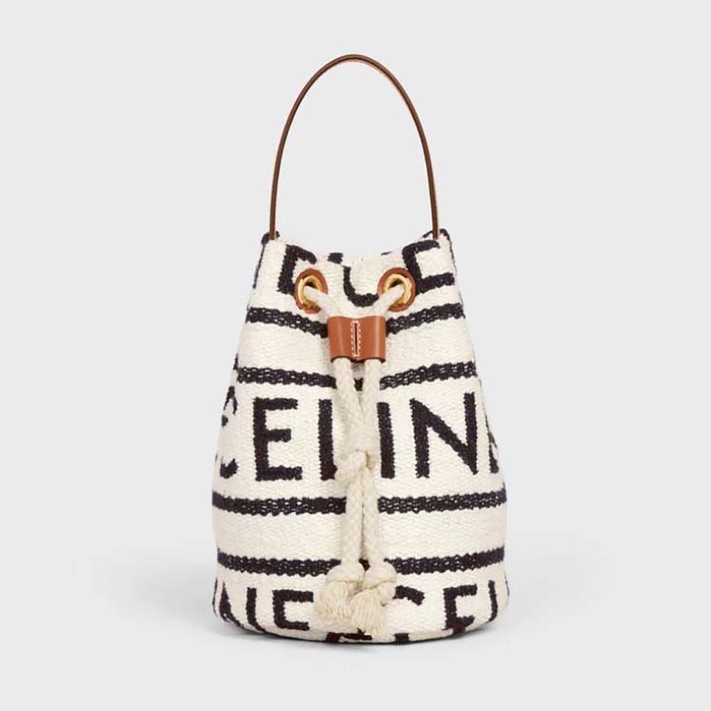 Front view of Celine Women Teen Drawstring in Textile with Celine All-Over and Calfskin