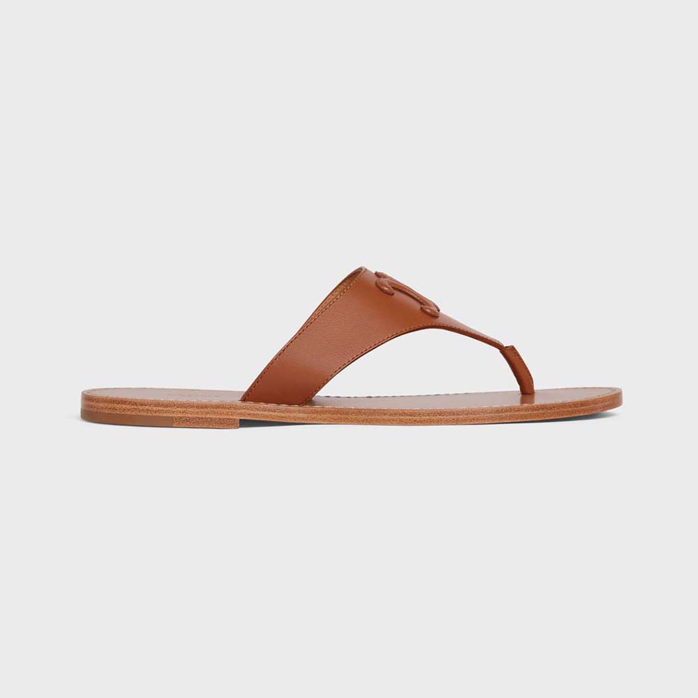 Side angle of Celine Women Triomphe Flat Thong in Calfskin-Tan sandal