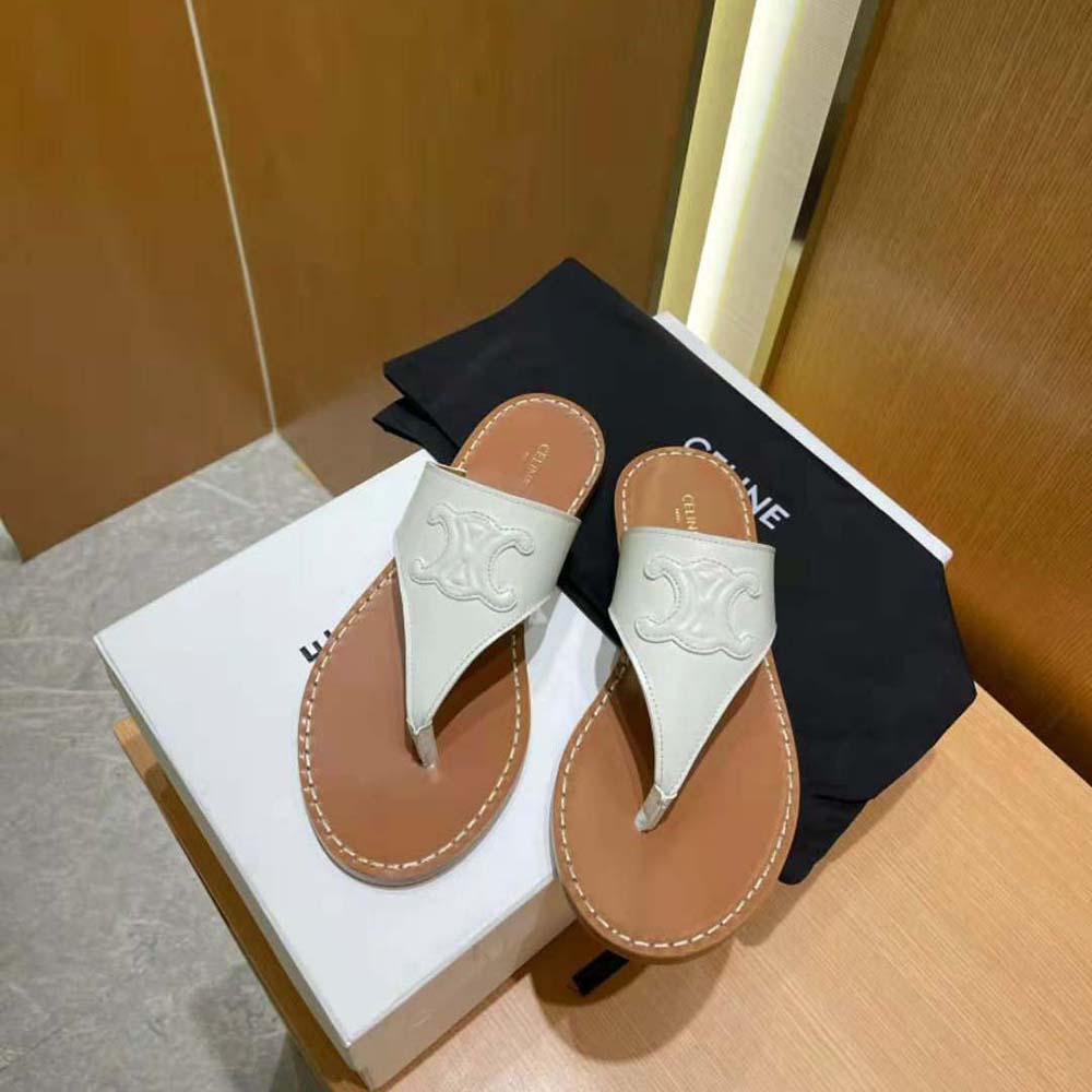 Top view showing minimalist thong silhouette of Celine Women Triomphe Flat Thong
