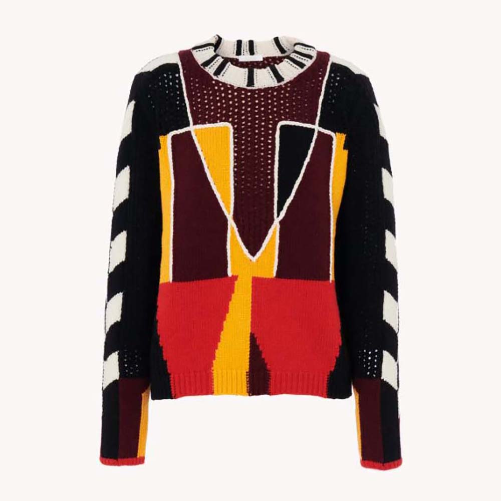 Front view of Chloe Women Graphic Knit Sweater-Black showing knit pattern