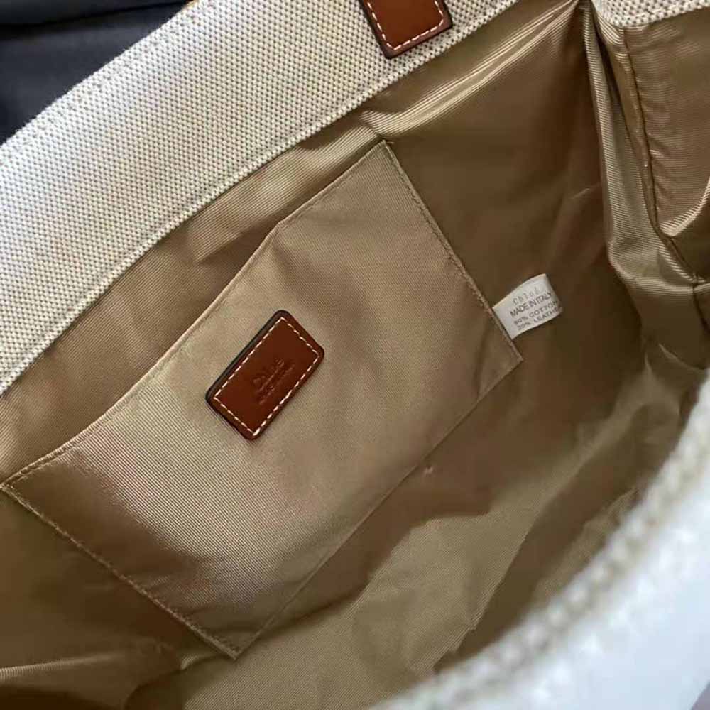 Chloe Women Large Woody Tote Bag in Linen Canvas and Shiny Calfskin with Woody Ribbon - image 9