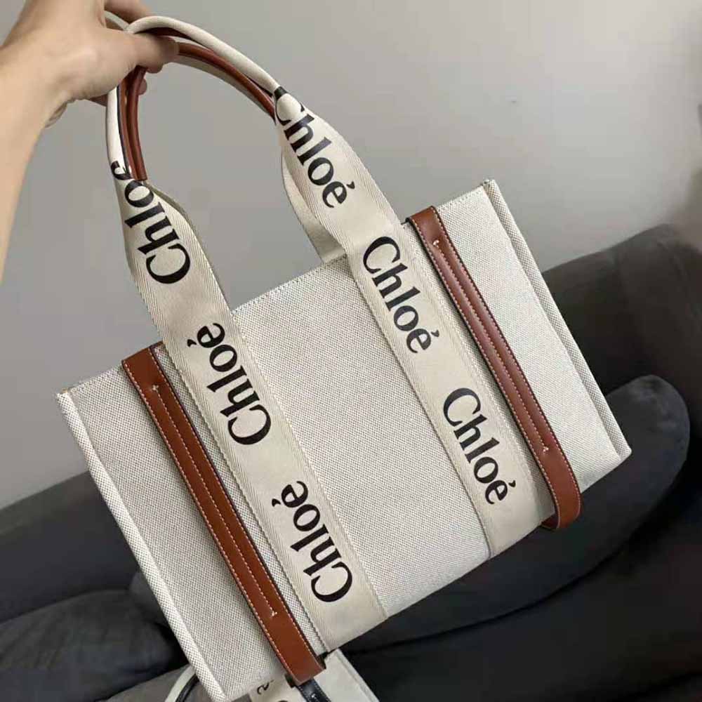 Close-up of woody ribbon detail and shiny calfskin on Chloe tote