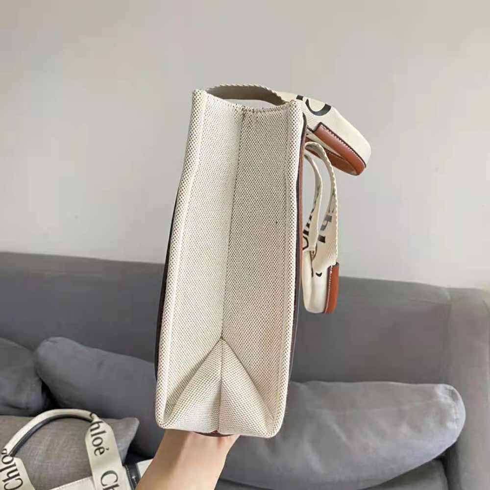 Chloe Women Large Woody Tote Bag in Linen Canvas and Shiny Calfskin with Woody Ribbon - image 5