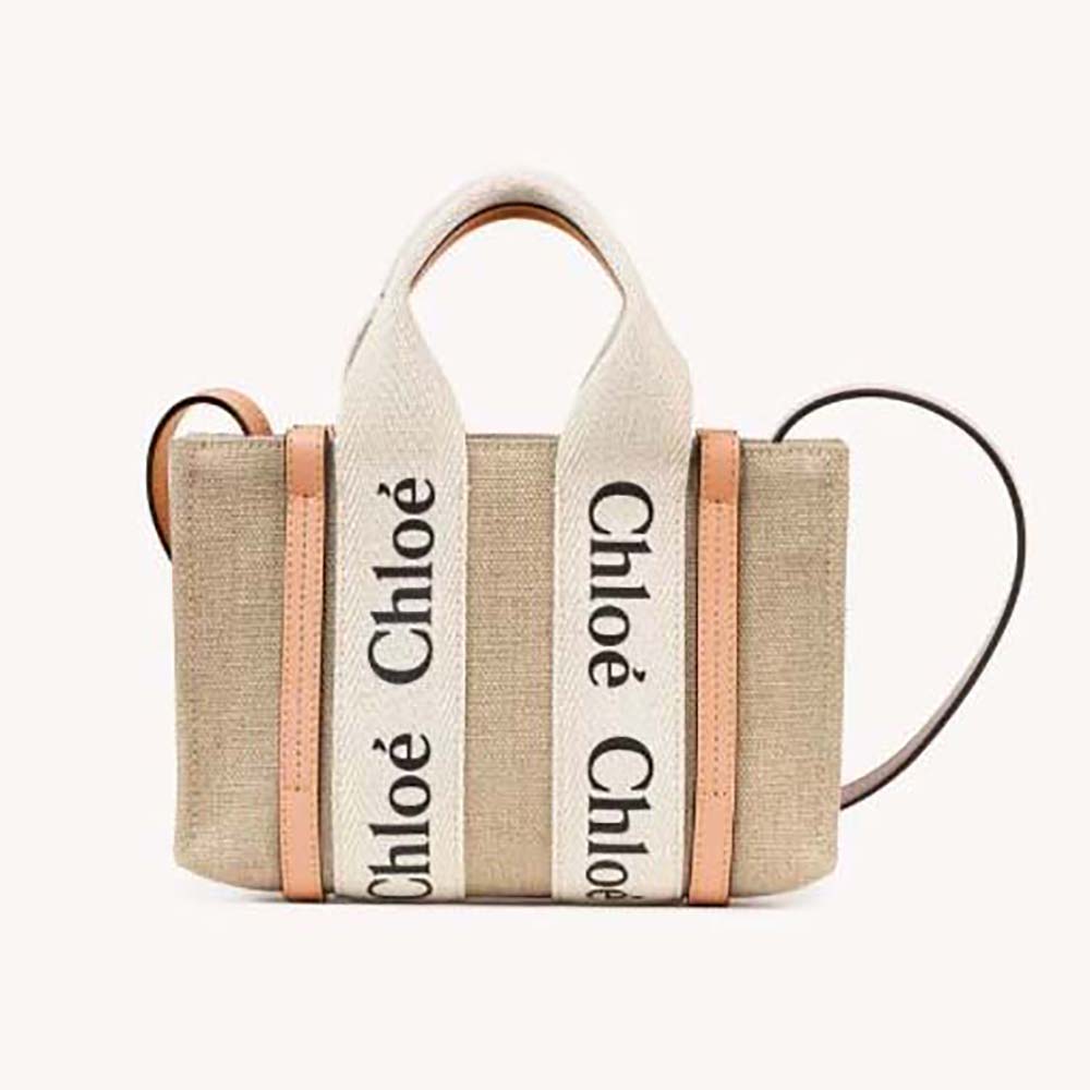 Front view of Chloe Women Mini Woody Tote Bag-Pink with wooden handles