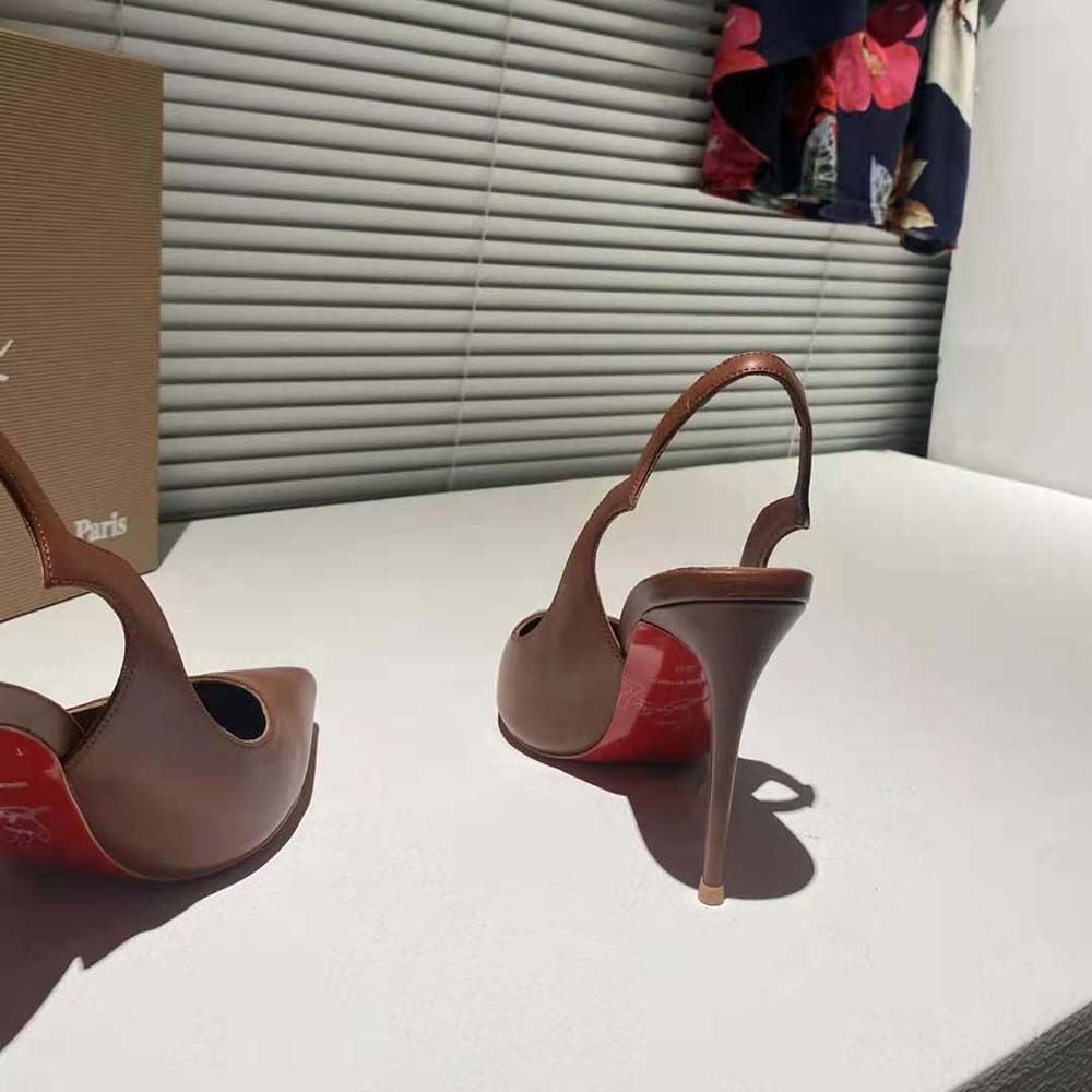 Christian Louboutin Women Hot Chick Sling 100 mm Heel Height-Tan - image 10
