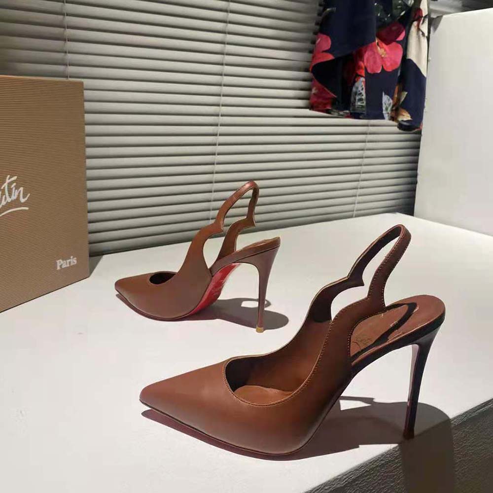 Christian Louboutin Women Hot Chick Sling 100 mm Heel Height-Tan - image 9