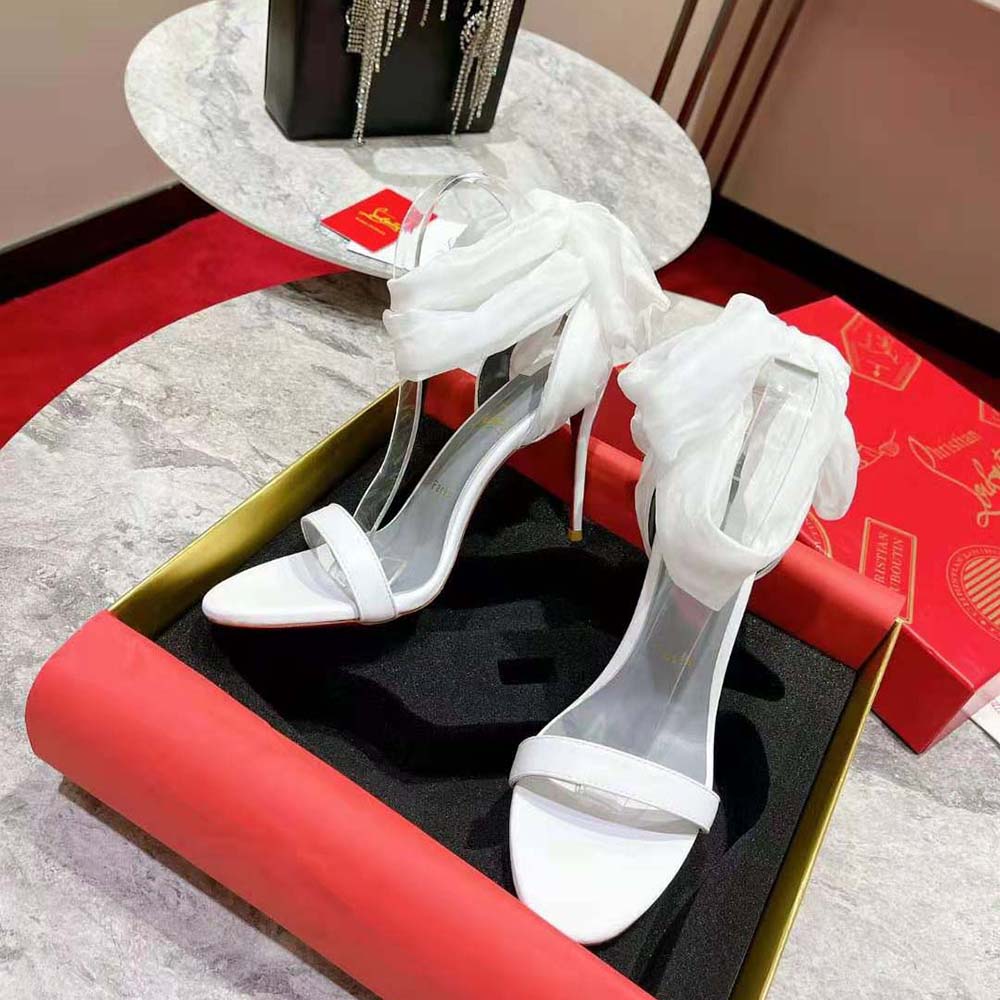 Back view showing buckle closure and stiletto heel of Christian Louboutin Women Sandale Du Désert