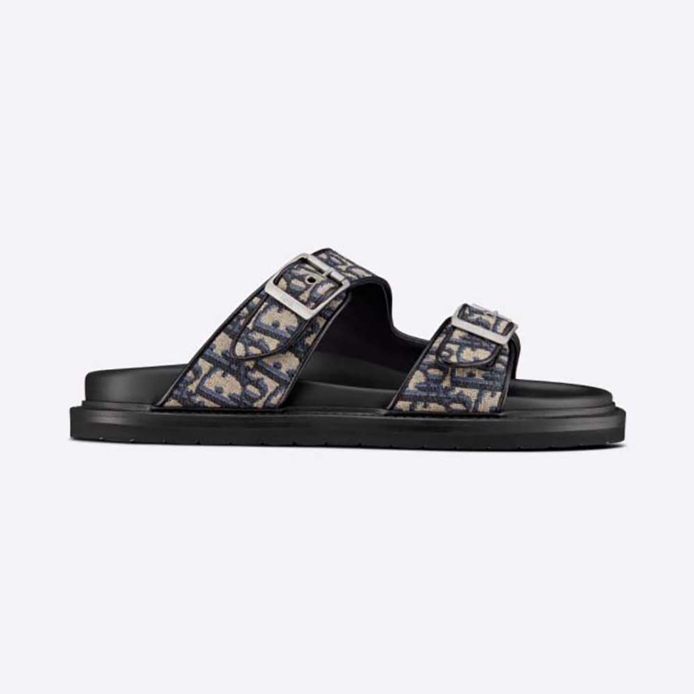 Side profile of Dior Men Aqua Sandal Beige and Black Dior Oblique Jacquard
