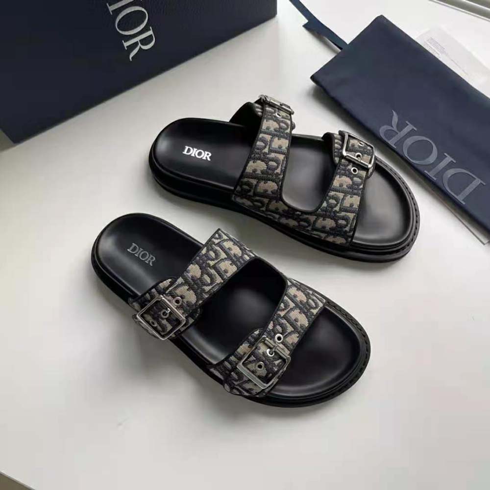 Dior Men Aqua Sandal Beige and Black Dior Oblique Jacquard - image 4