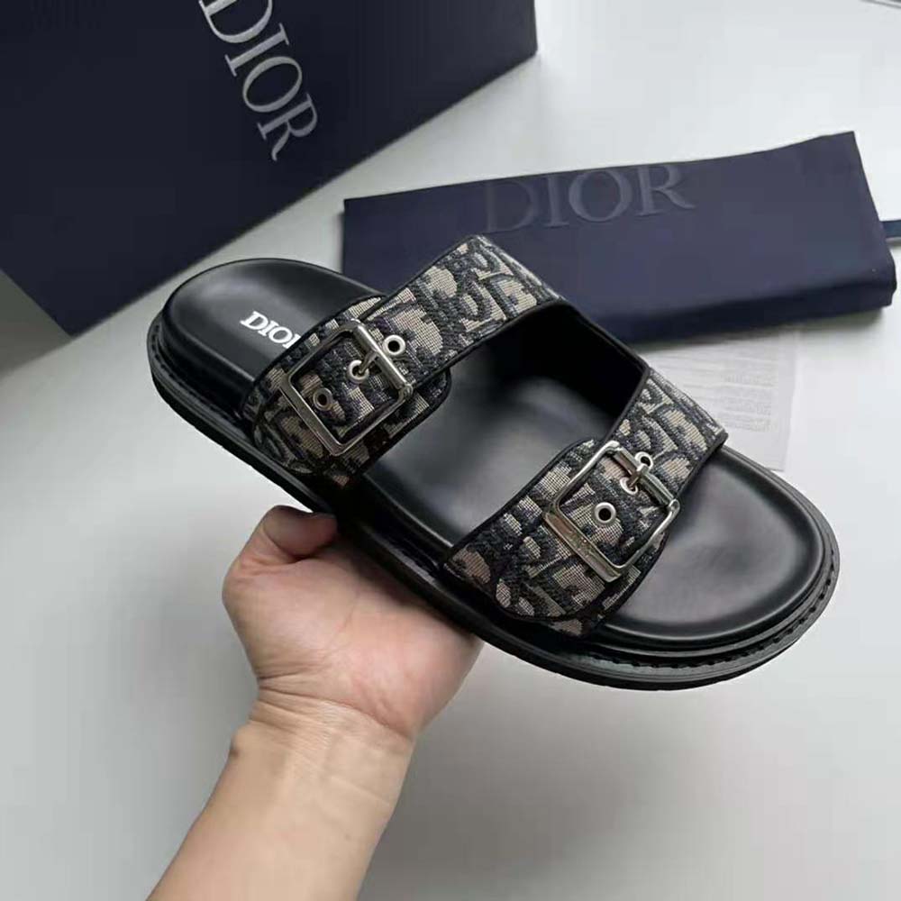 Dior Men Aqua Sandal Beige and Black Dior Oblique Jacquard - image 8