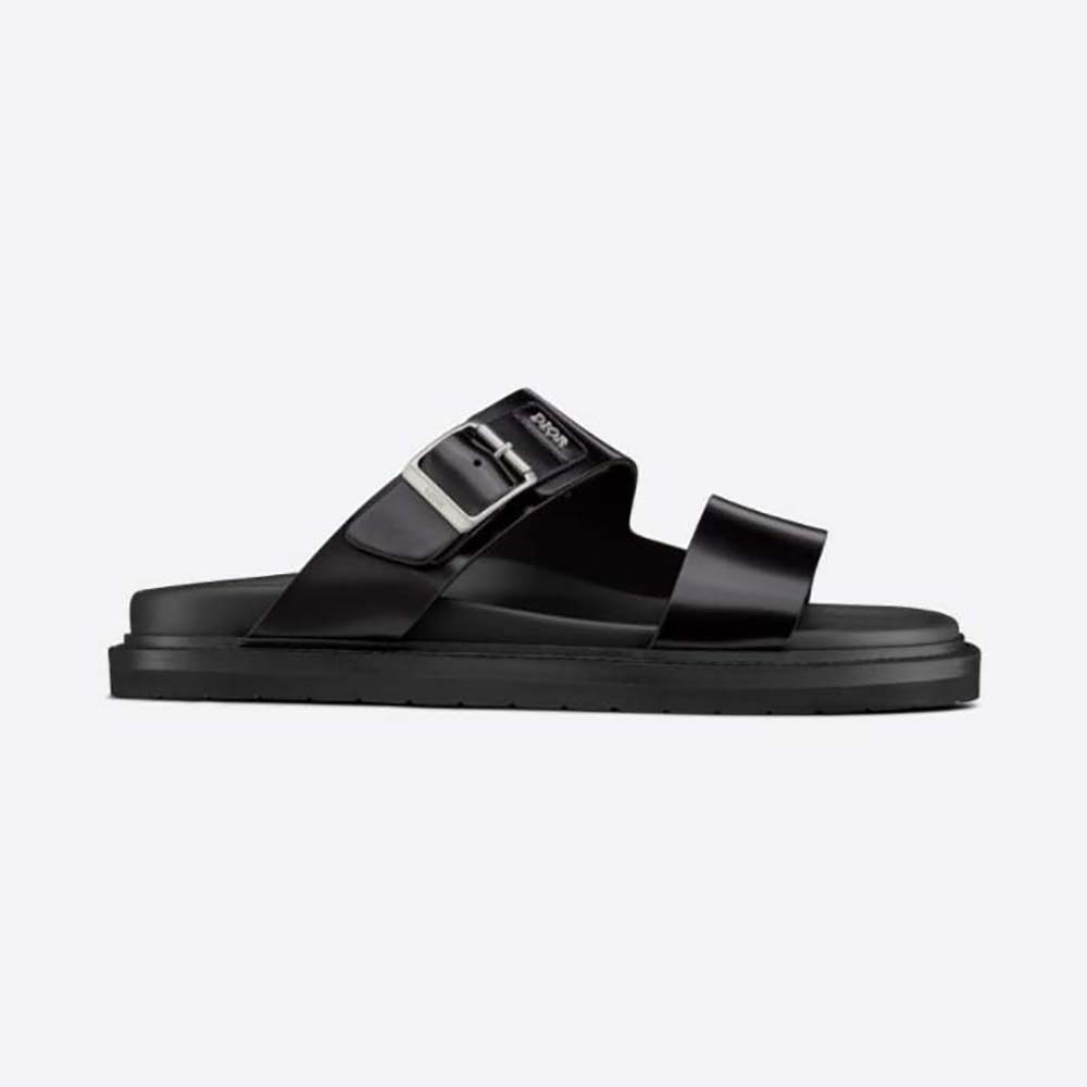 Side profile of Dior Men Aqua Sandal Black Smooth Calfskin