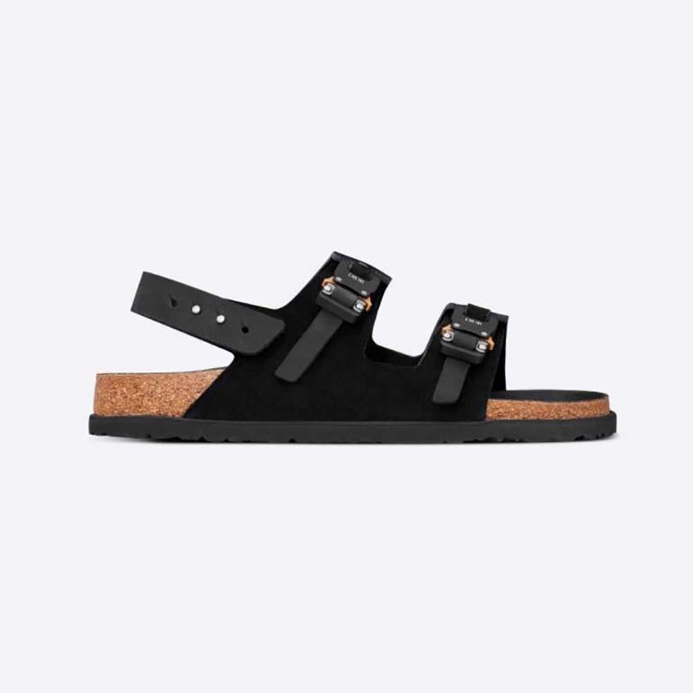 Side profile of Dior Men By Birkenstock Milano Sandal Black Nubuck Calfskin