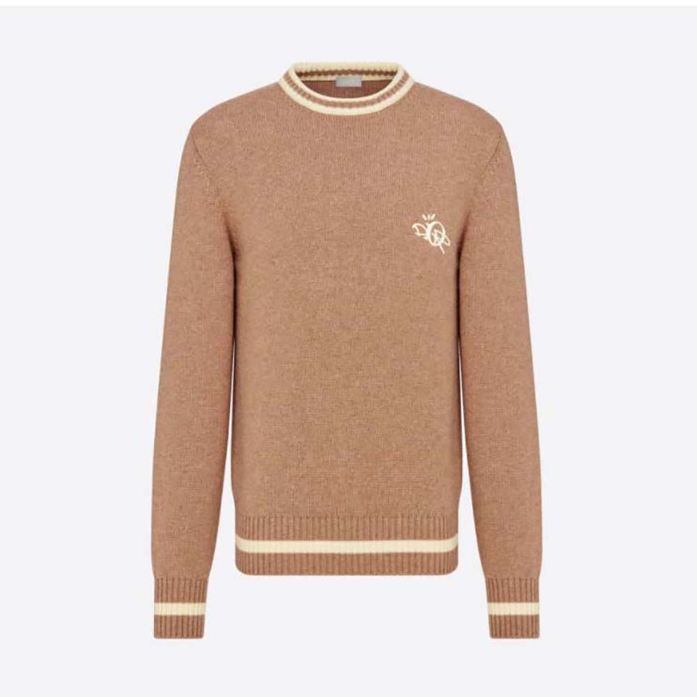 Front view of Dior Men Cactus Jack Dior Sweater Coffee Brown Cashmere Jersey