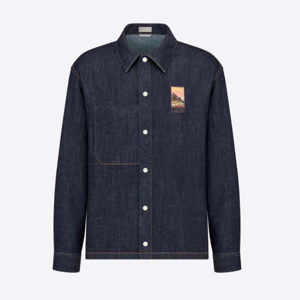 Front view of Dior Men Dior and Jack Kerouac Overshirt Blue Cotton Denim