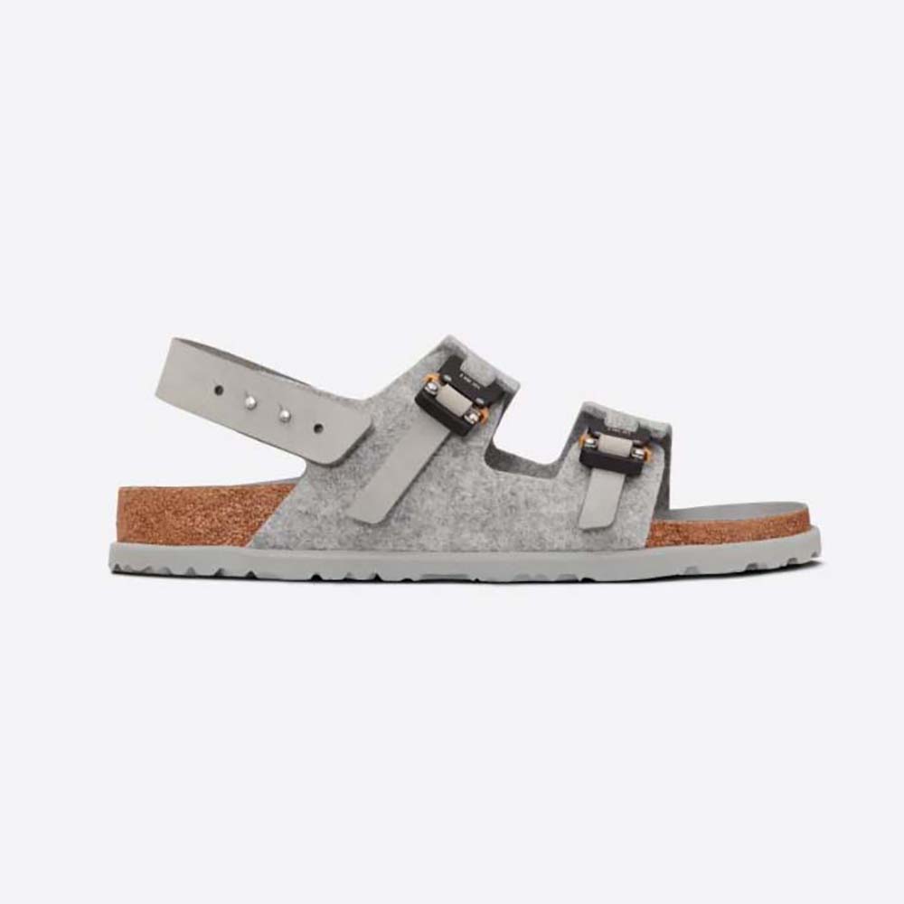 Side profile of Dior Men Dior by Birkenstock Milano Sandal Dior Gray Felted Wool and Nubuck