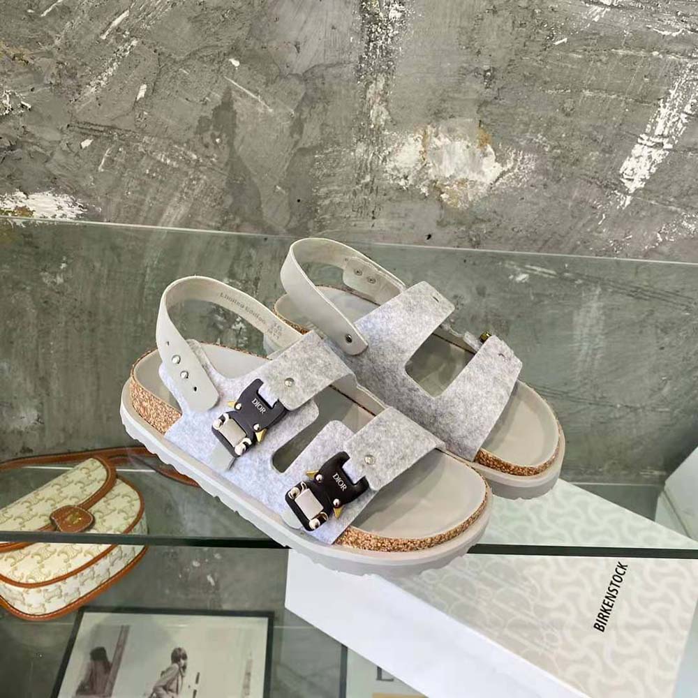 Overhead view showing felted wool and nubuck calfskin texture on Dior Men Dior sandal