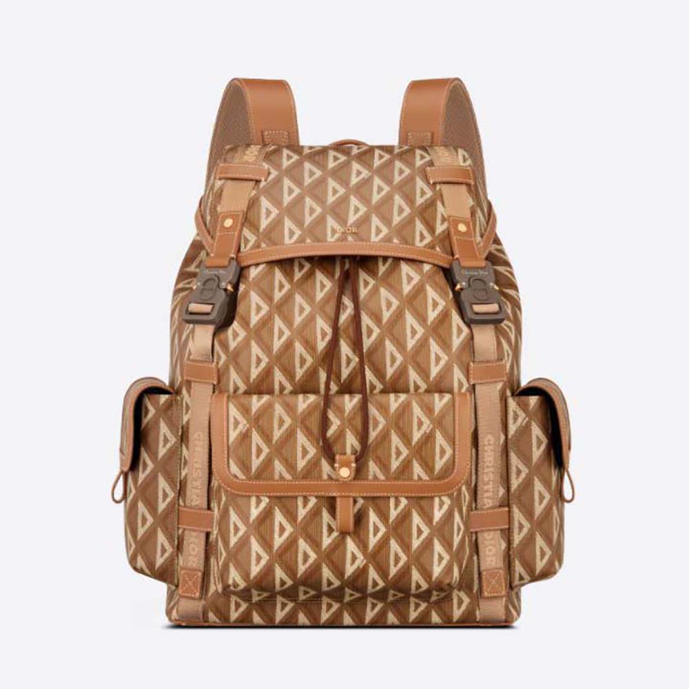 Front view of Dior Men Hit the Road Backpack Coffee CD Diamond Canvas