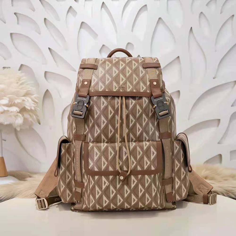 Close-up of brown diamond canvas and silver hardware details