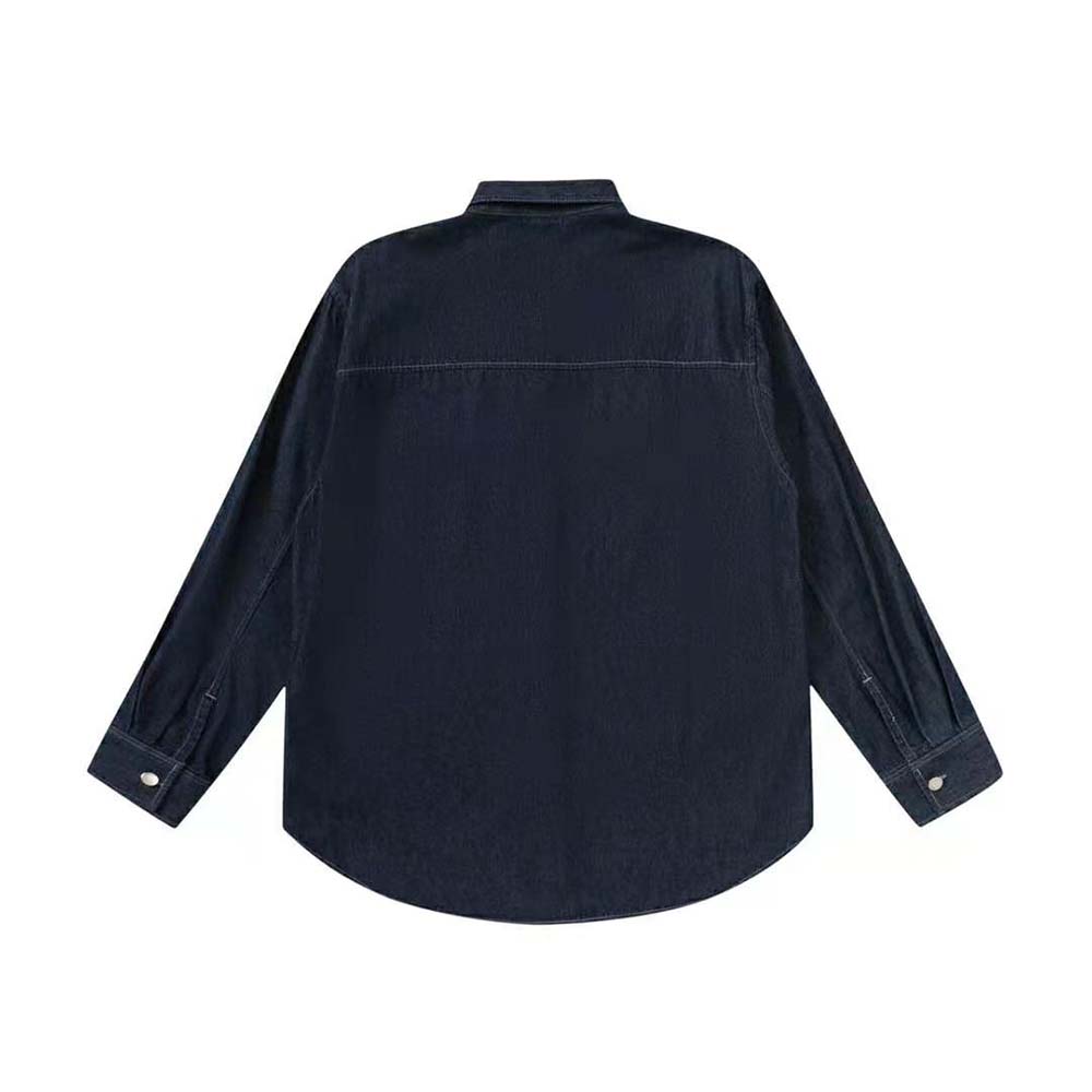 Side profile showing relaxed fit of Dior Men Overshirt Navy Blue