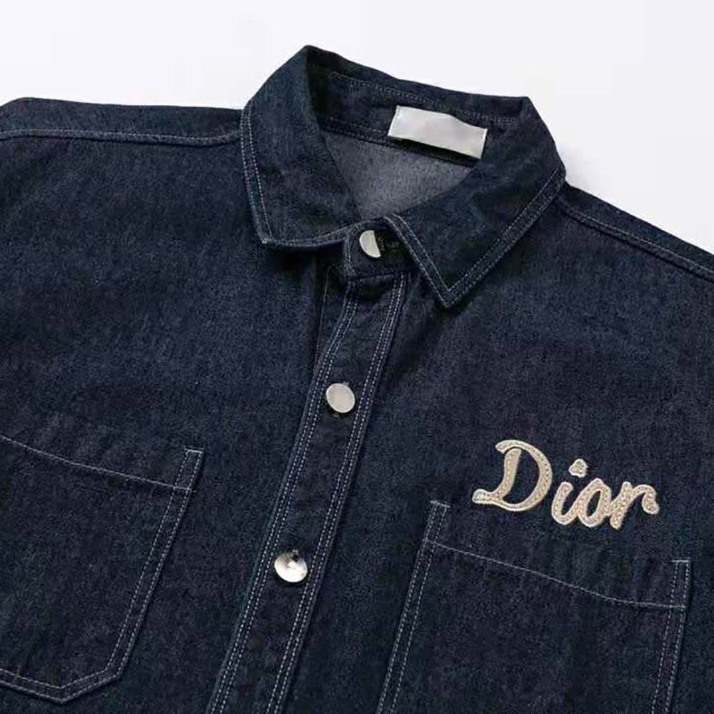 Dior Men Overshirt Navy Blue Flocked Technical Cotton Denim - image 4