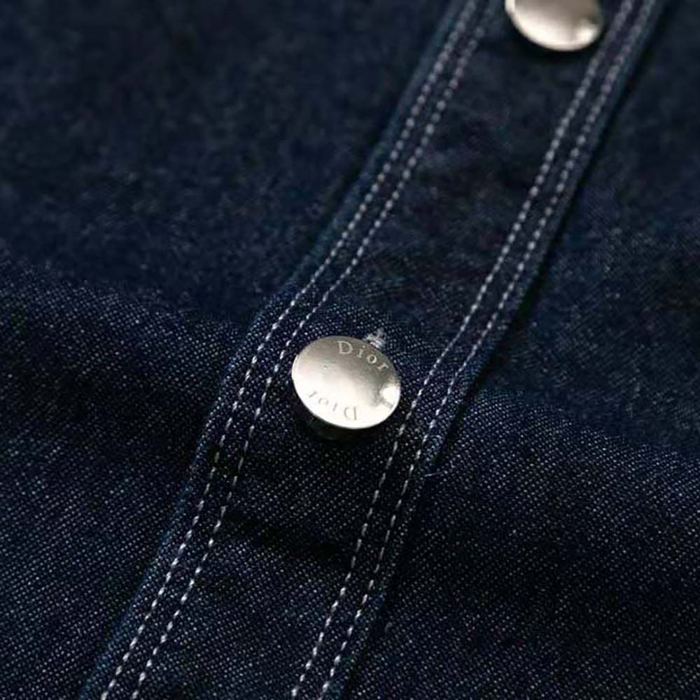 Dior Men Overshirt Navy Blue Flocked Technical Cotton Denim - image 9