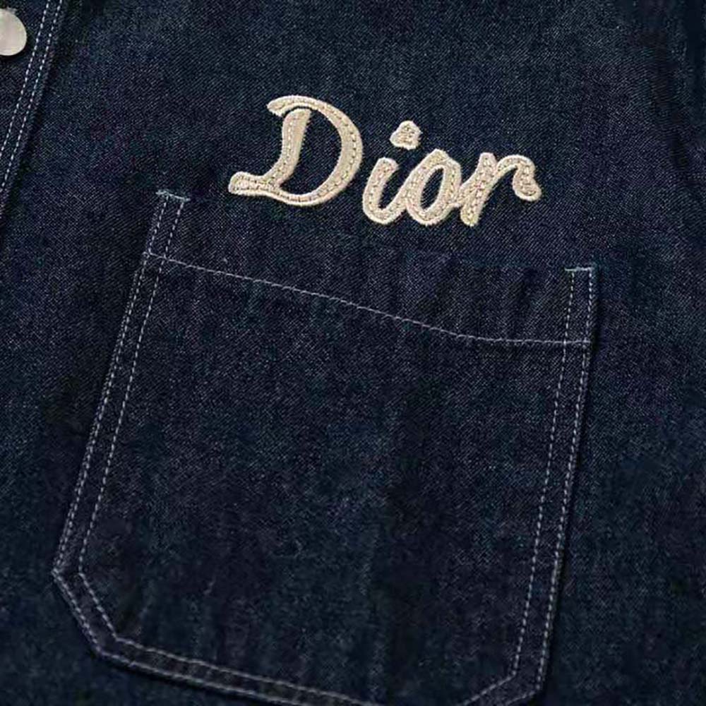 Dior Men Overshirt Navy Blue Flocked Technical Cotton Denim - image 8