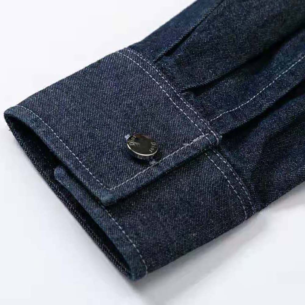 Dior Men Overshirt Navy Blue Flocked Technical Cotton Denim - image 7