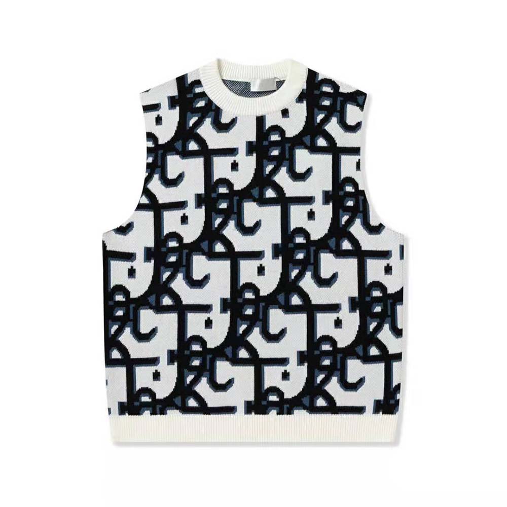 Front view of Dior Men Oversized Cactus Jack Dior Sleeveless Sweater in black