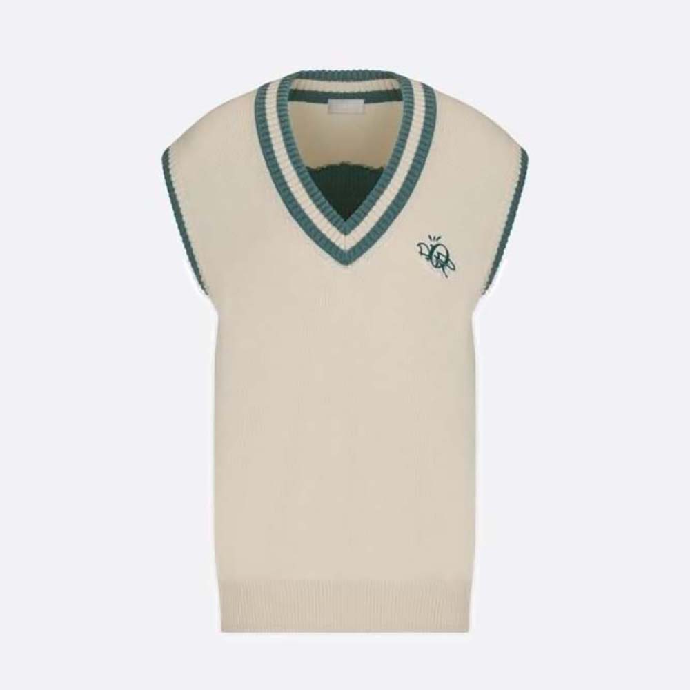 Front view of Dior Men Oversized Cactus Jack Dior Sleeveless Sweater Ecru Cashmere Knit
