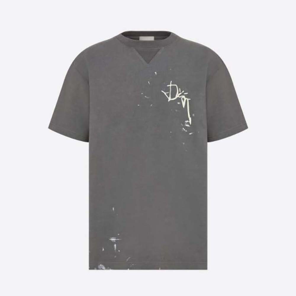 Front view of Dior Men Oversized Cactus Jack Dior T-shirt Gray Cotton Jersey
