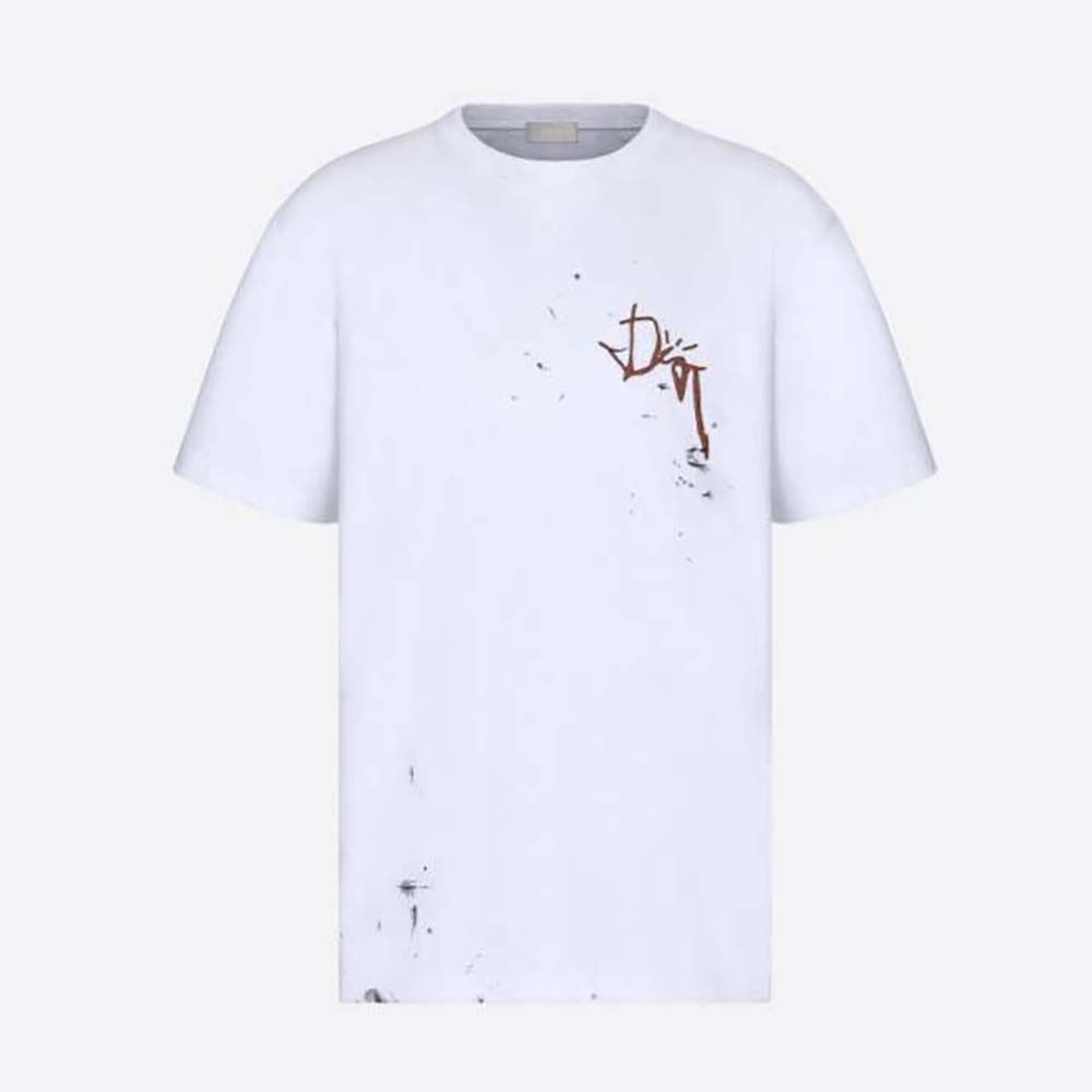 Front view of Dior Men Oversized Cactus Jack Dior T-shirt white cotton jersey
